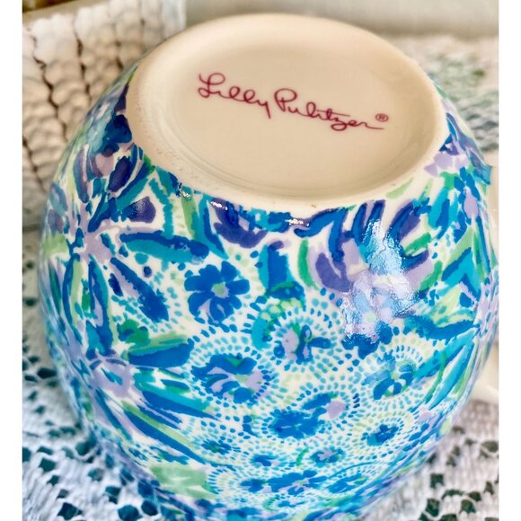 Lilly Pulitzer Mugs Coffee /Tea Hidden Lion Blue Purple Floral Set 2 - Picture 3 of 6
